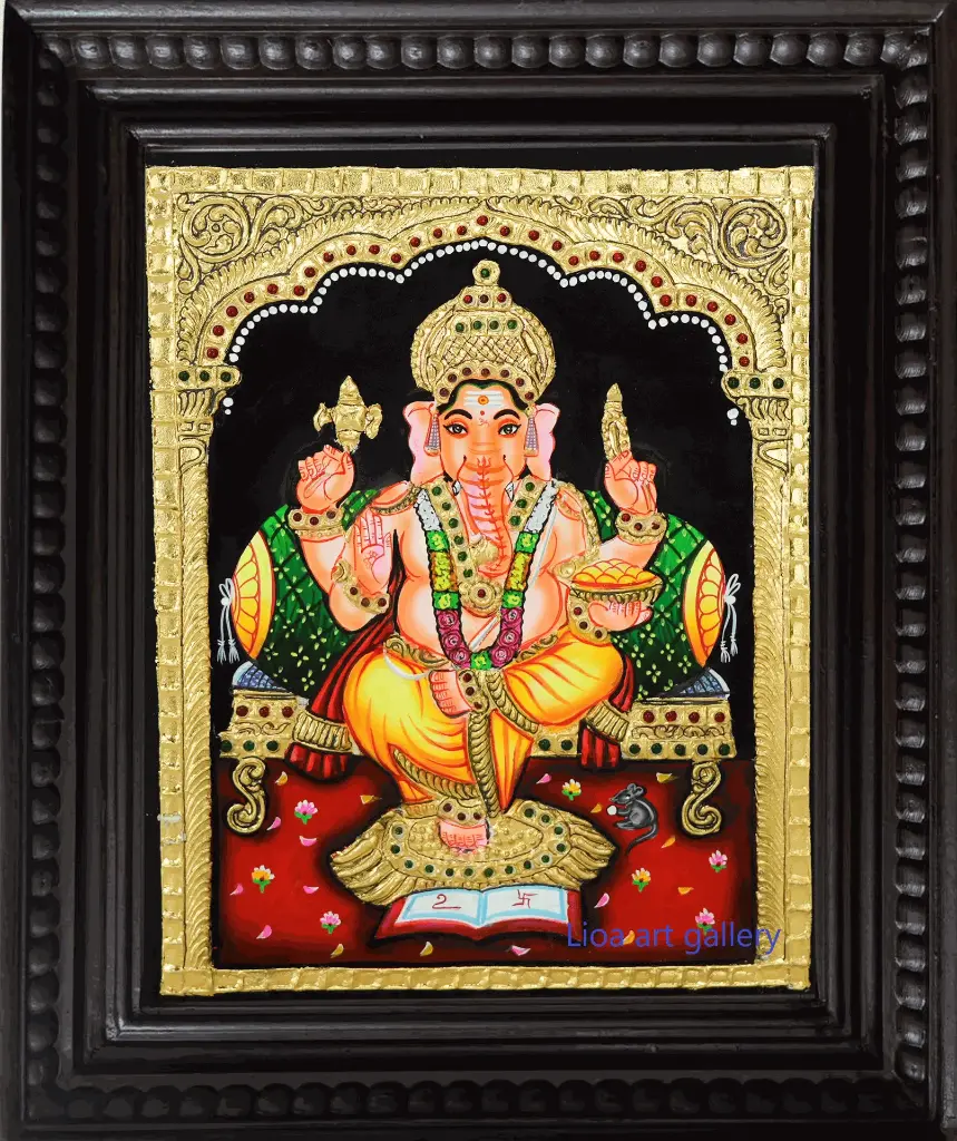 Pillayar semi embossed- Tanjore Painting