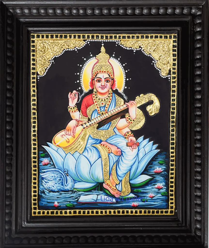 Saraswati ( Lotus)- Tanjore Painting
