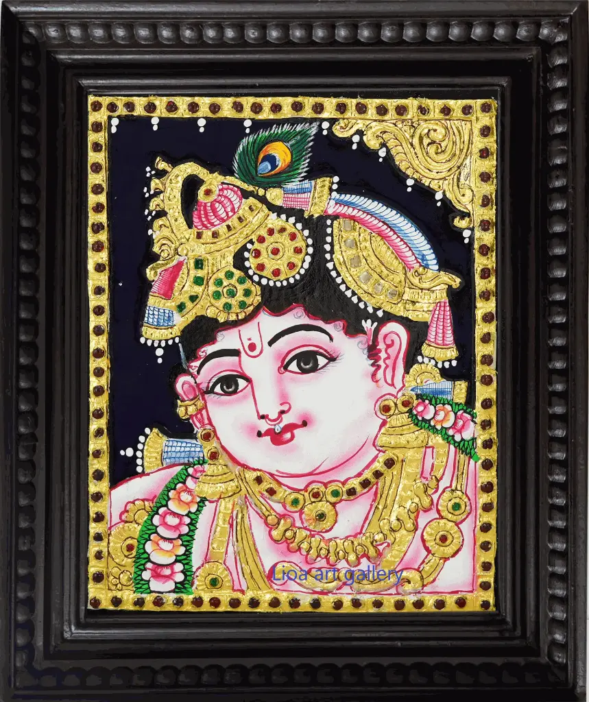[125] Face Krishna- Tanjore Painting
