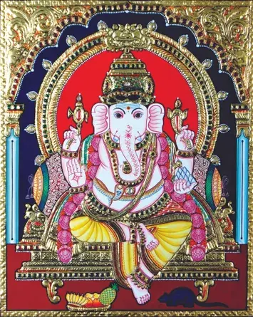 Raja Ganapathi (Embossed) Tanjore Painting