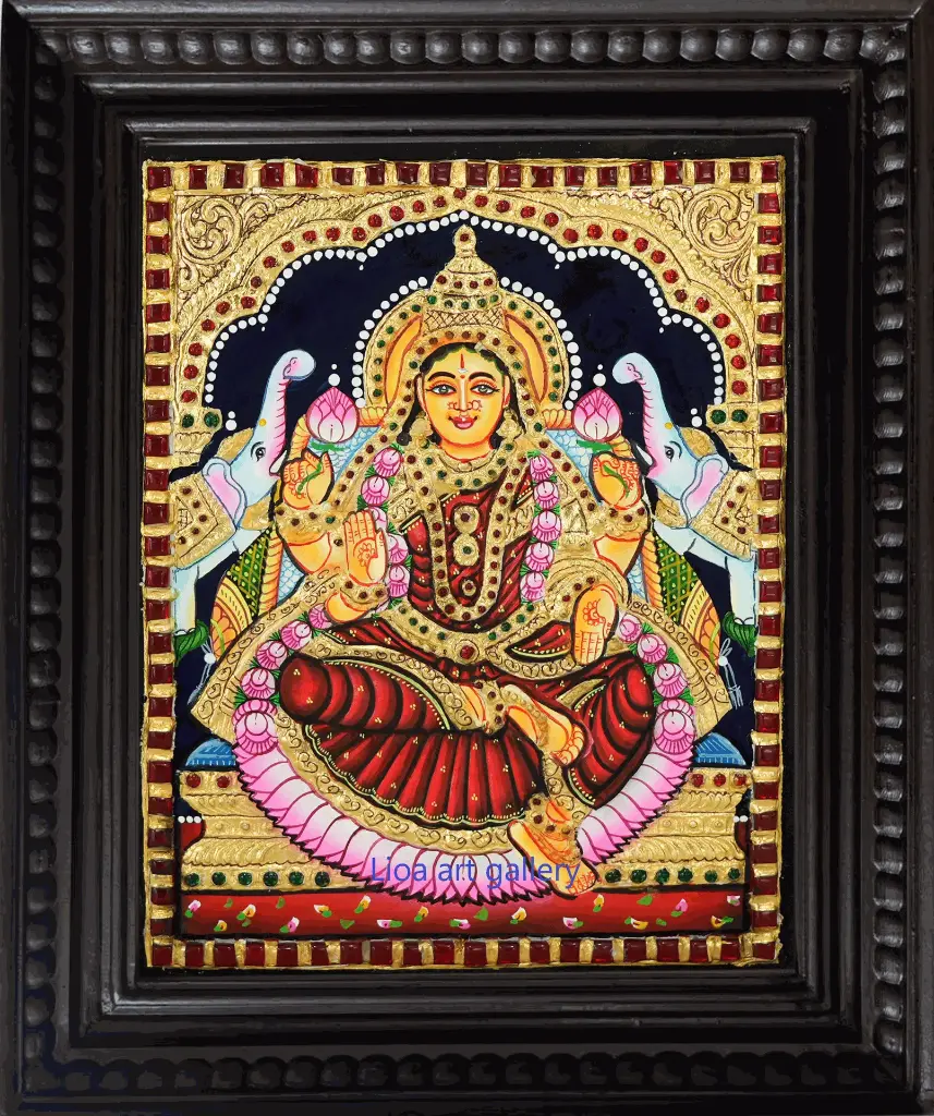 [120] Gajalaxmi semi-embossed-  Tanjore Painting