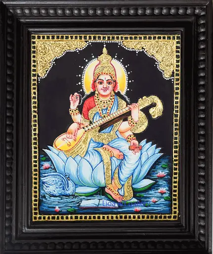 [103] Saraswati ( Lotus)- Tanjore Painting