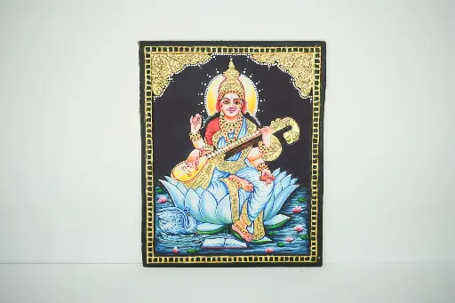 Saraswati ( Lotus)- Tanjore Painting